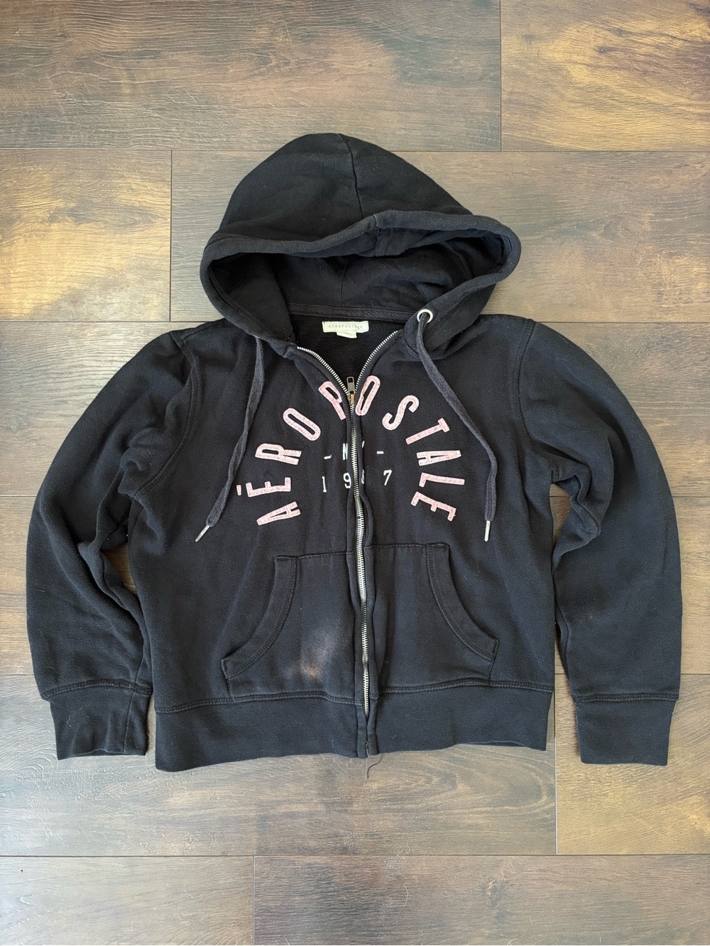 Aeropostale Black Zip Hoodie with Pink Logo